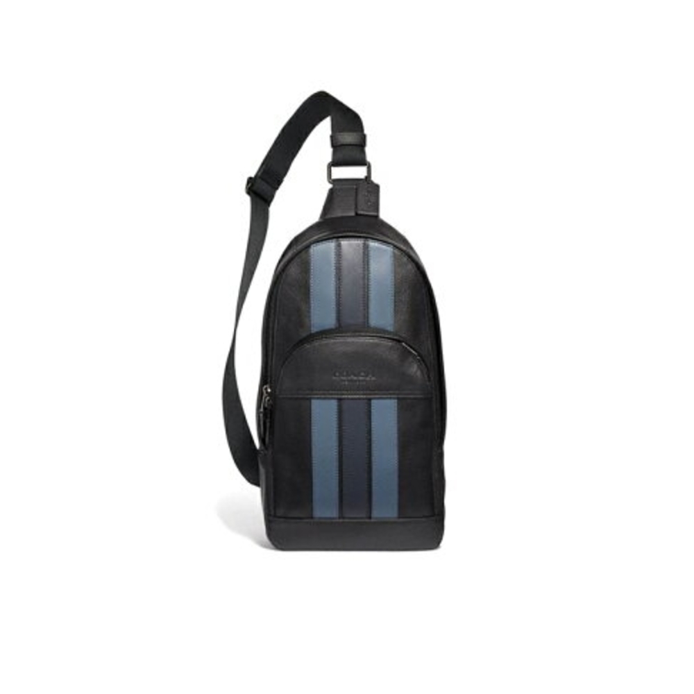 Coach Houston Crossbody Bag with Varsity Stripe Black and Blue Belt Bag